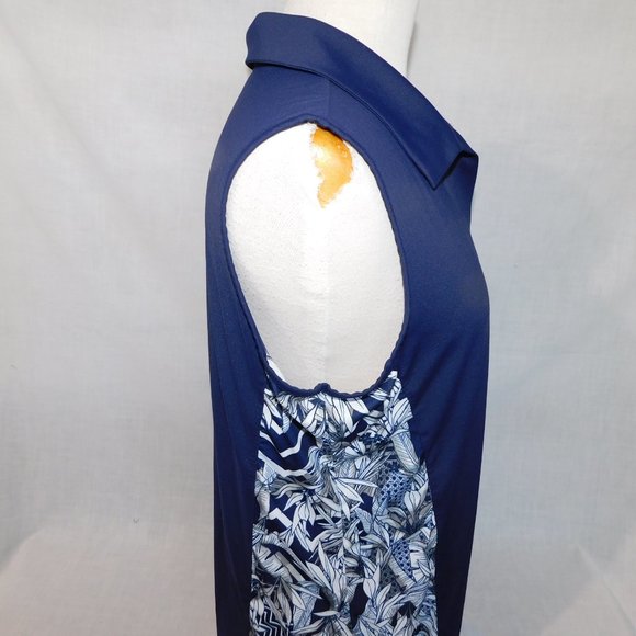 Coral Bay Womens L Navy Blue White Floral Detail Sleeveless Golf Polo Shirt - Picture 9 of 12